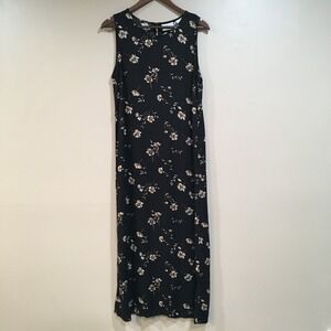 Vintage Dark Floral Maxi Dress Womens 12 Black 90s Cottage Forest Fairy Grunge
